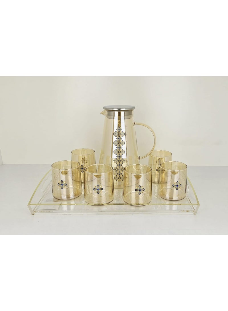 Radin Water Set Of 8Pieces Six Glass With One Jug For Water Juice And One Piece Miror Tray High Quality Glass Material - Image 3
